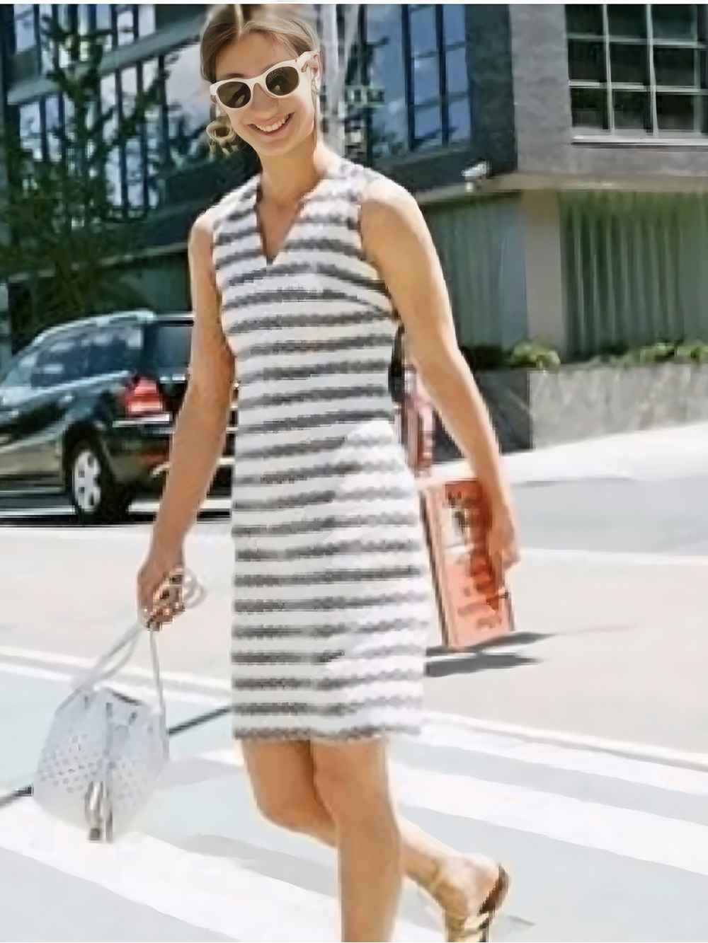 J. Crew Navy & Cream Striped Tweed Shift Dress, Size 4
